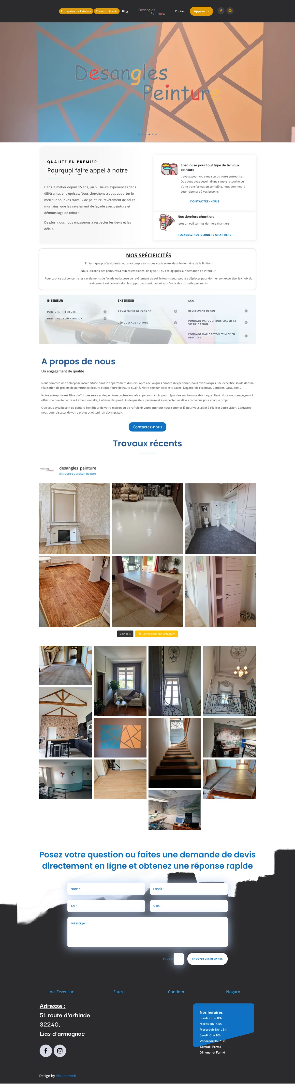 Page d'accueil complète du site Desangles Peinture.
