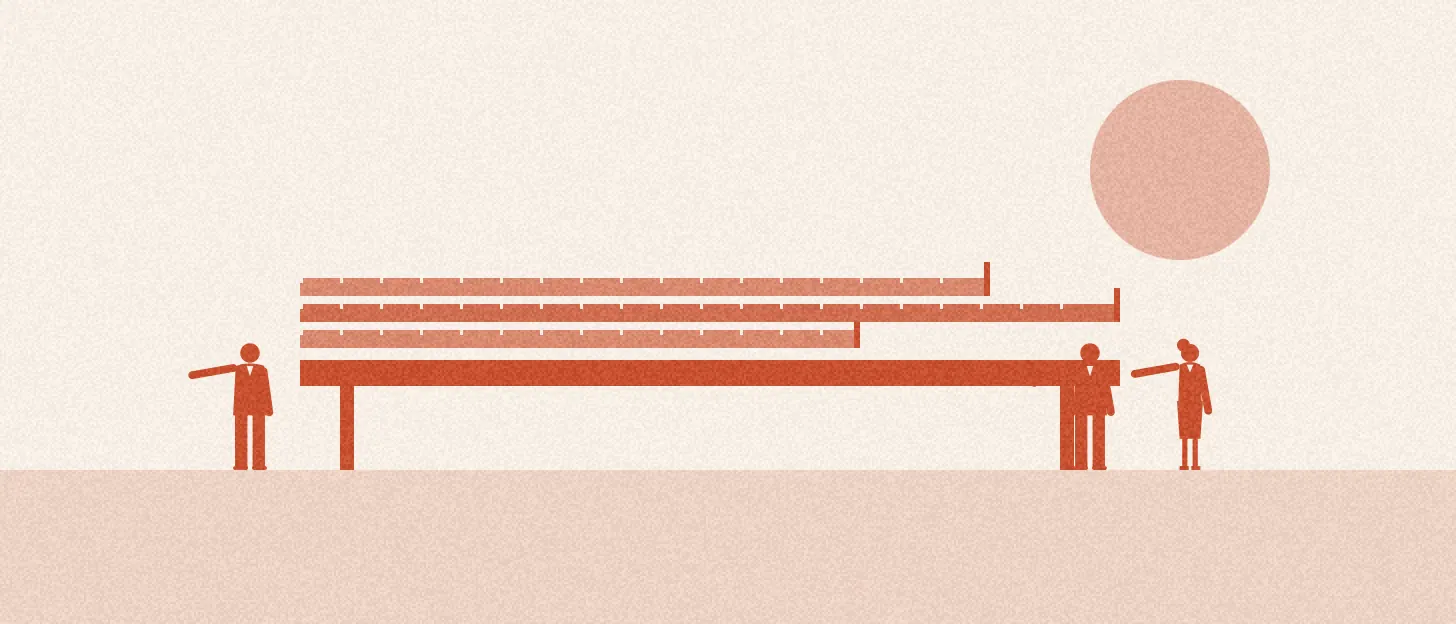 Illustration : trois règles de longueurs différentes posées sur la même planche, trois personnes autour