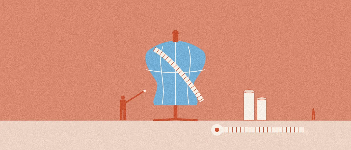 Illustration : un tailleur épingle l'ourlet d'un immense buste de couturière