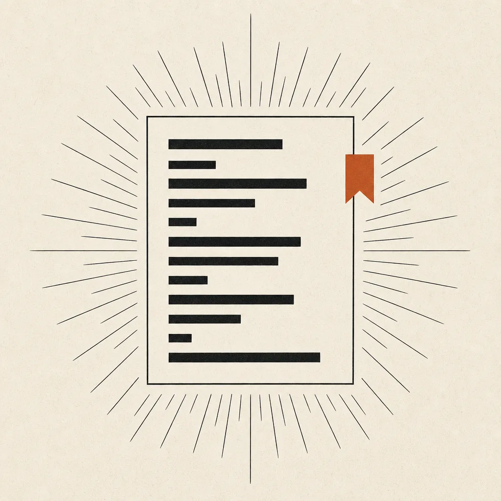 Illustration éditoriale : une plume à l'encre démultipliée en gerbe de formats, le format publié en terracotta.