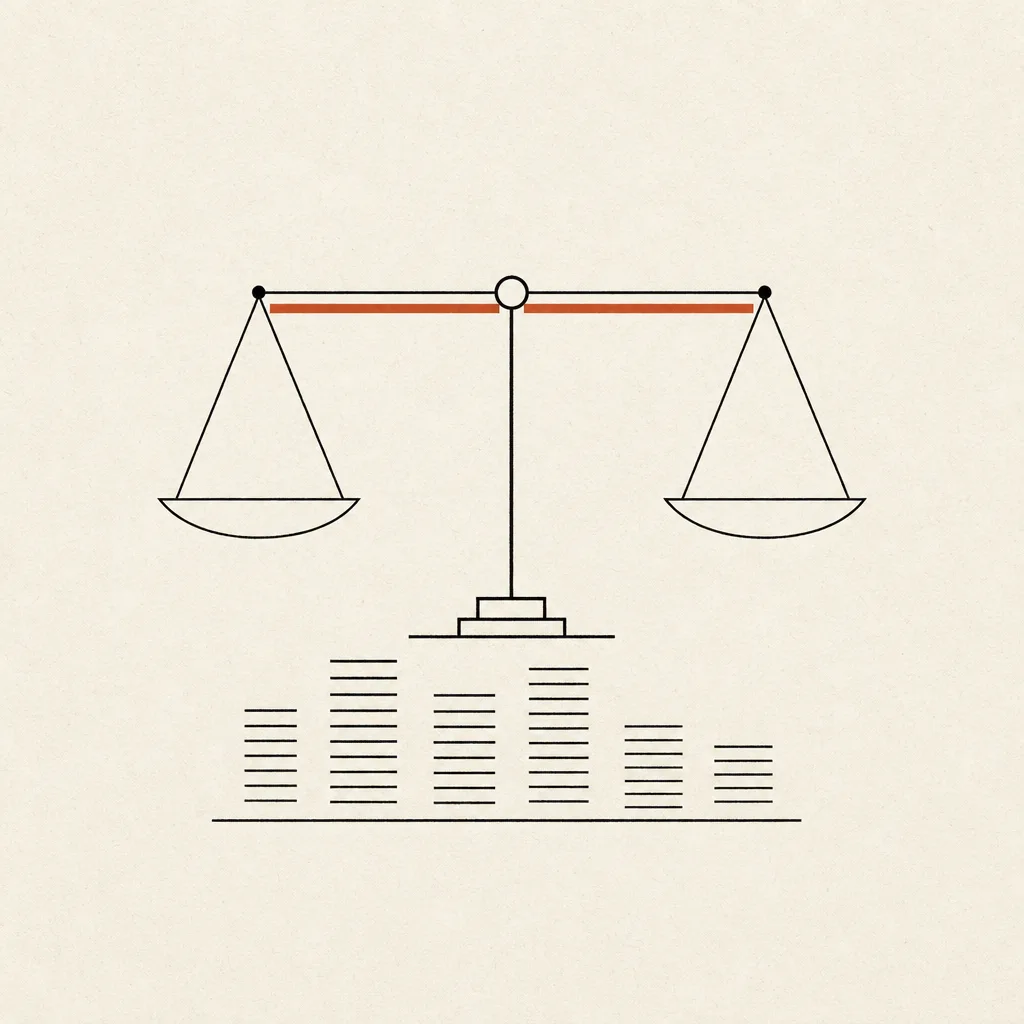 Illustration éditoriale : pile de contrats défrichée, l'essentiel en terracotta.